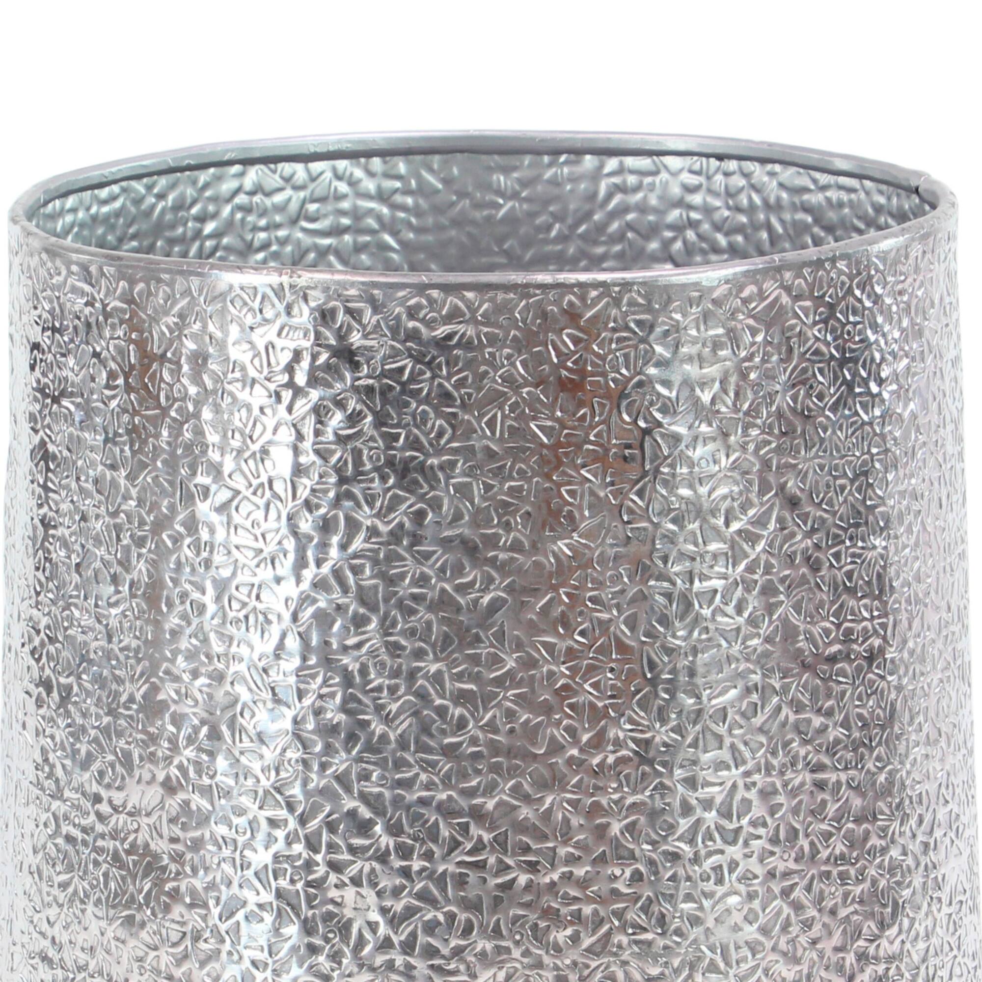 Set of 3 Silver Aluminum Glam Planter, 12", 16", 20"